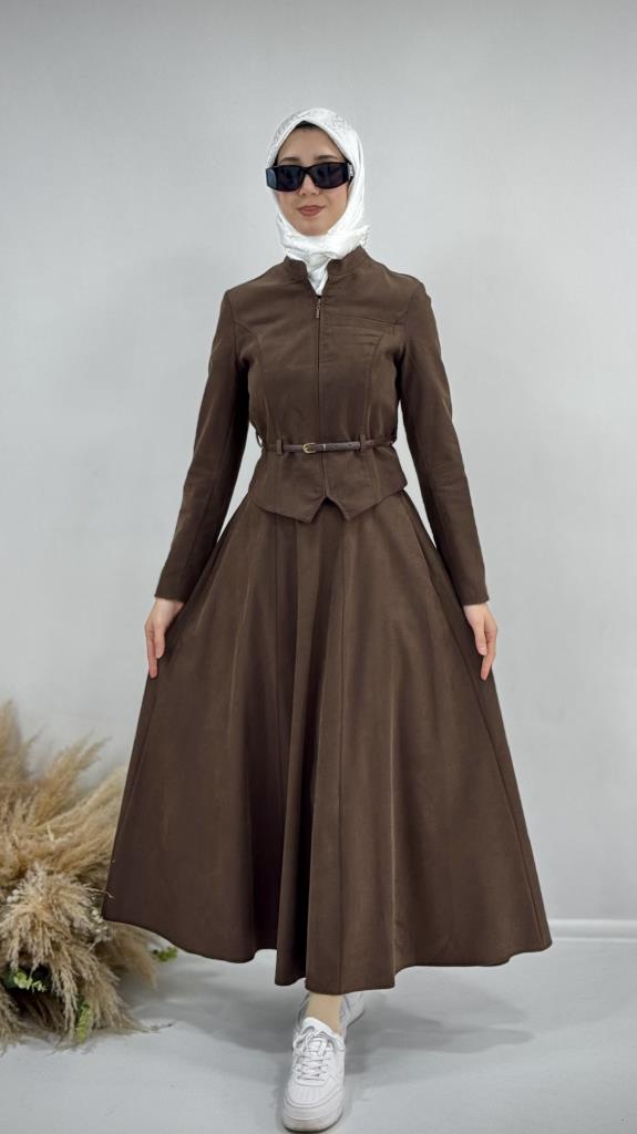 New season women's modest top and bottom set, model G3757 - Brown