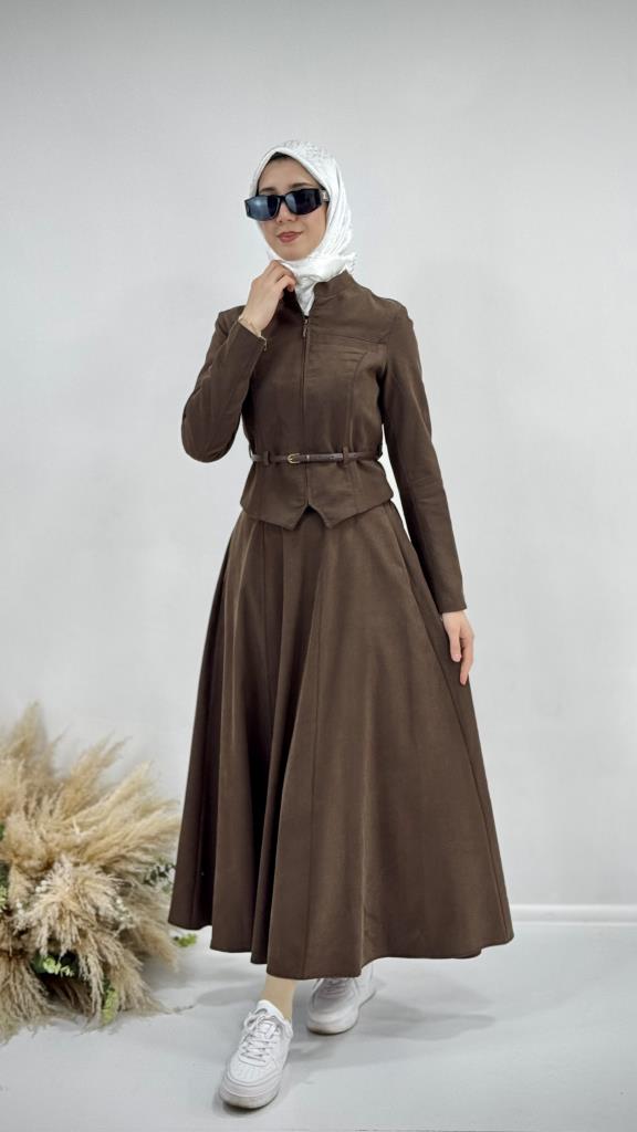 New season women's modest top and bottom set, model G3757 - Brown