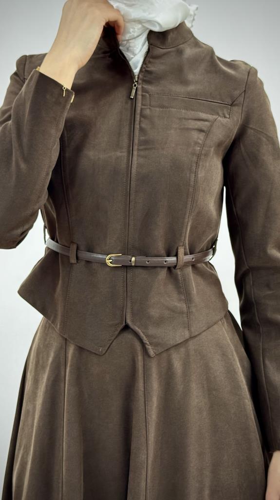 New season women's modest top and bottom set, model G3757 - Brown