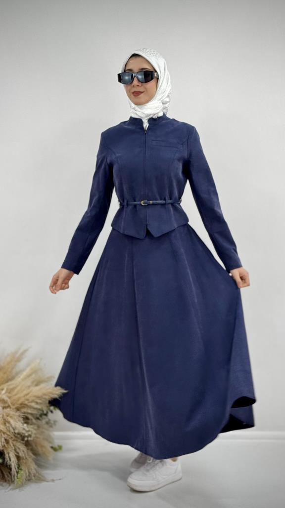 New season women's modest top and bottom set, model G3757 - Navy Blue