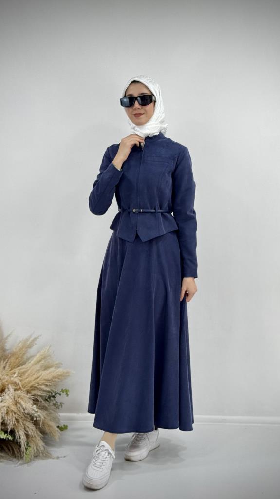 New season women's modest top and bottom set, model G3757 - Navy Blue