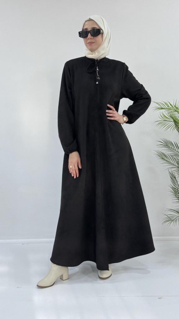 Women's nubuck abayas model G3801 - Black Women's nubuck abayas model G3801 - Black