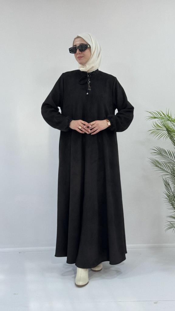 Women's nubuck abayas model G3801 - Black Women's nubuck abayas model G3801 - Black