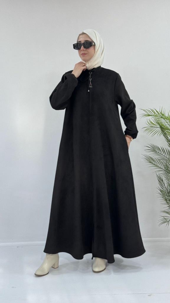Women's nubuck abayas model G3801 - Black Women's nubuck abayas model G3801 - Black