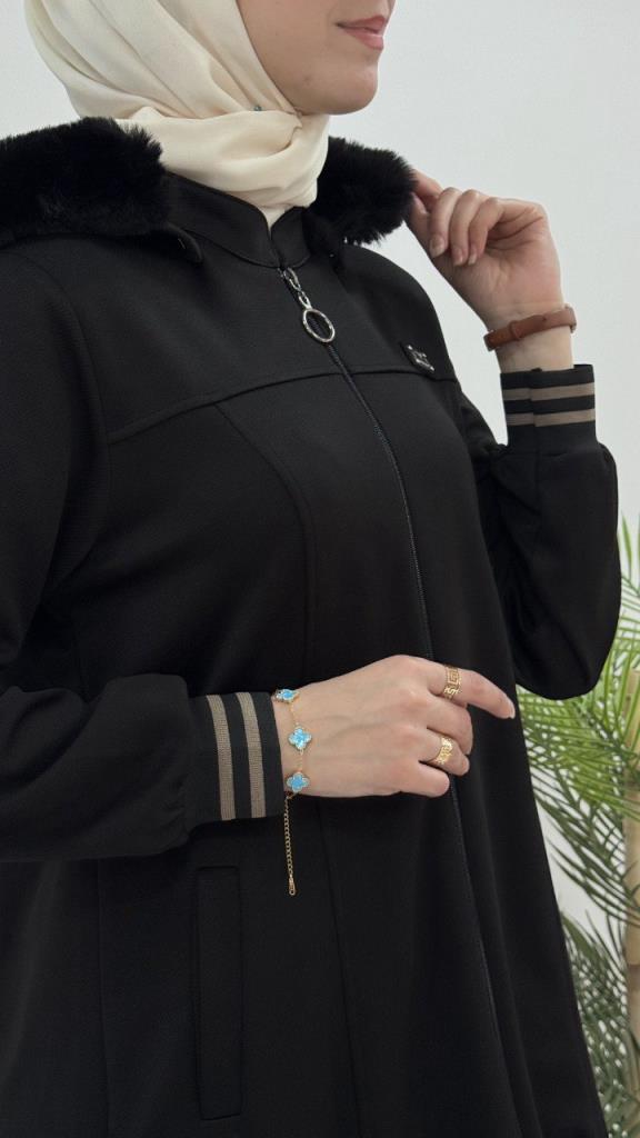 عباية نسائية شتوية جديدة، موديل G3805 - اسود