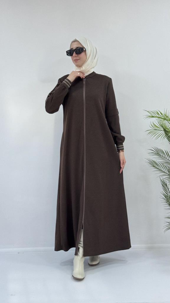 New season women's stylish winter abaya model G3809 - Brown