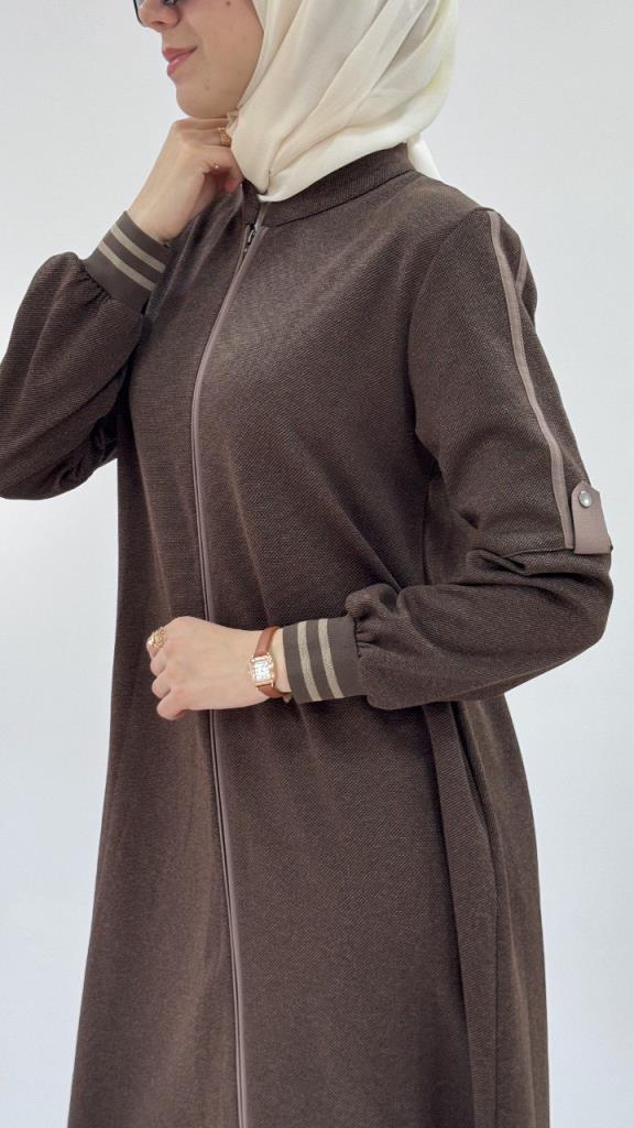 New season women's stylish winter abaya model G3809 - Brown