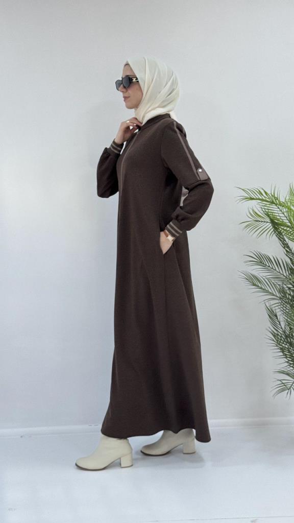 New season women's stylish winter abaya model G3809 - Brown