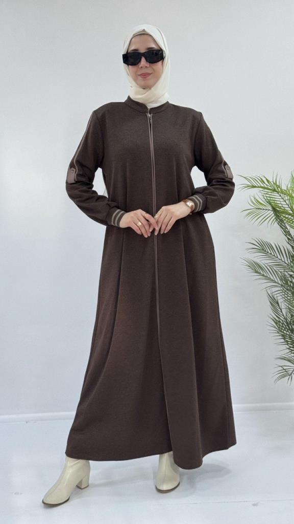 New season women's stylish winter abaya model G3809 - Brown