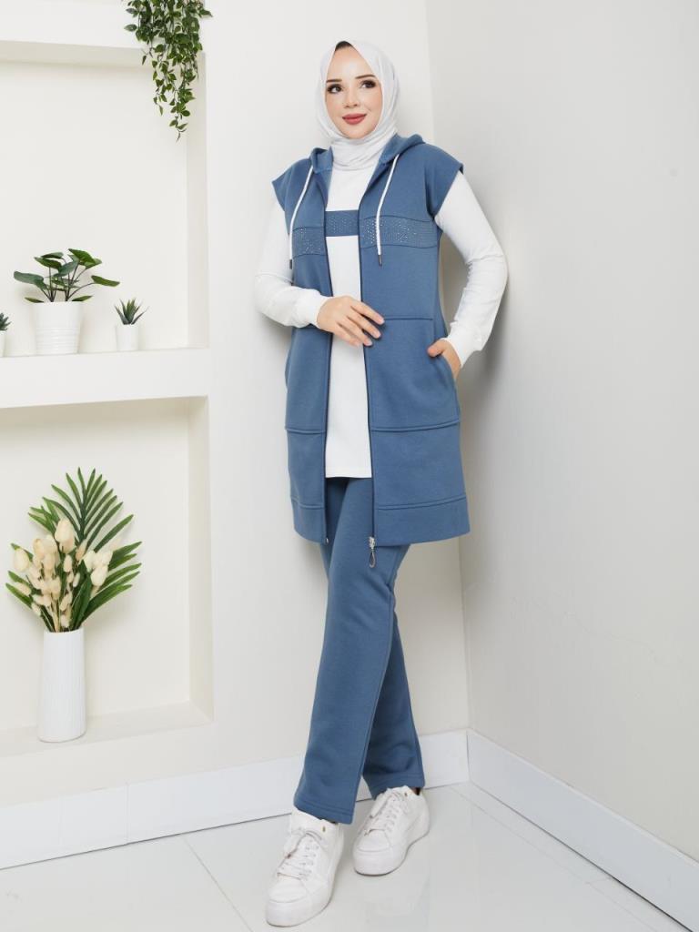 New Seasonal Women's 3-Piece Pajama Set, Model G3830 - Navy Blue New Seasonal Women's 3-Piece Pajama Set, Model G3830 - Navy Blue