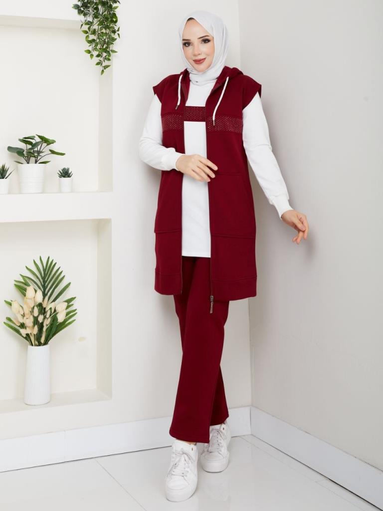 New Seasonal Women's 3-Piece Pajama Set, Model G3830 - Burgundy