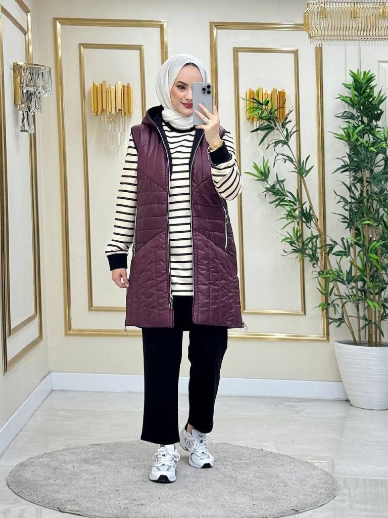 طقم بيجامة شتوي أنيق ومريح، من 3 قطع، للنساء، موديل G3832 - خمري طقم بيجامة شتوي أنيق ومريح، من 3 قطع، للنساء، موديل G3832 - خمري