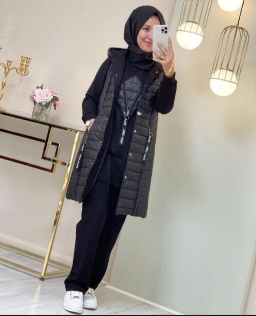 Women's Stylish and Comfortable Winter Modest Pajama Set, Model G3833 - Black Women's Stylish and Comfortable Winter Modest Pajama Set, Model G3833 - Black