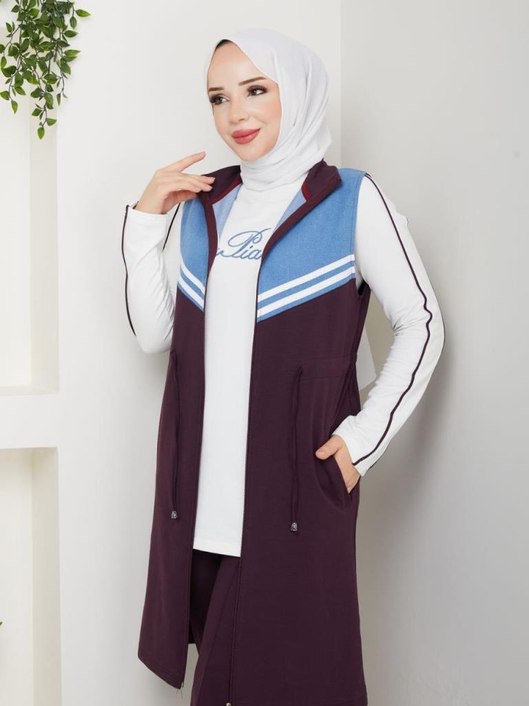 طقم بيجامة نسائي موسمي جديد، من 3 قطع، موديل G3834 - ارجواني طقم بيجامة نسائي موسمي جديد، من 3 قطع، موديل G3834 - ارجواني