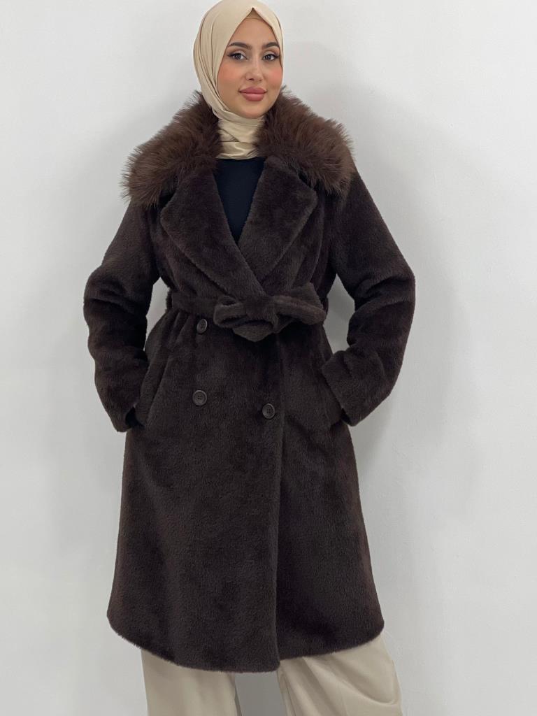 New season women's winter trench coat model G3837 - Brown