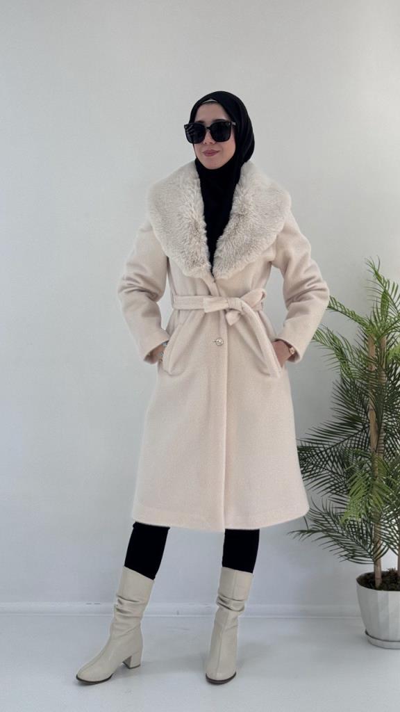 جاكيت شتوي أنيق نسائي، موديل G3862 - ابيض