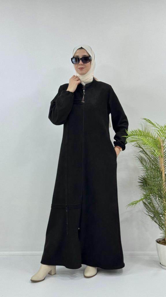 عباية شتوية أنيقة ومريحة للنساء، موديل G3883 - اسود
