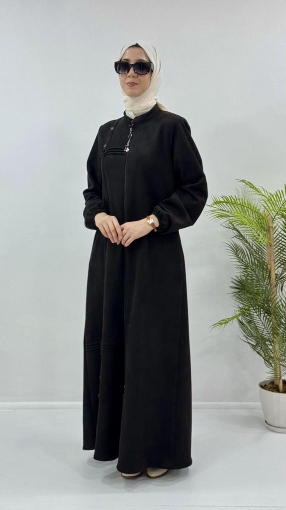 عباية شتوية أنيقة ومريحة للنساء، موديل G3883 - اسود