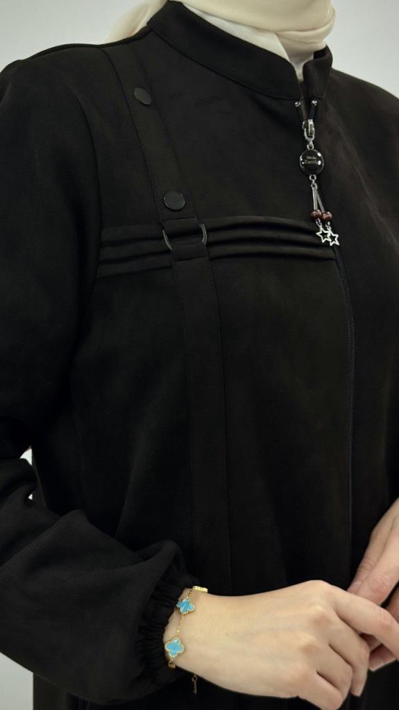 عباية شتوية أنيقة ومريحة للنساء، موديل G3883 - اسود