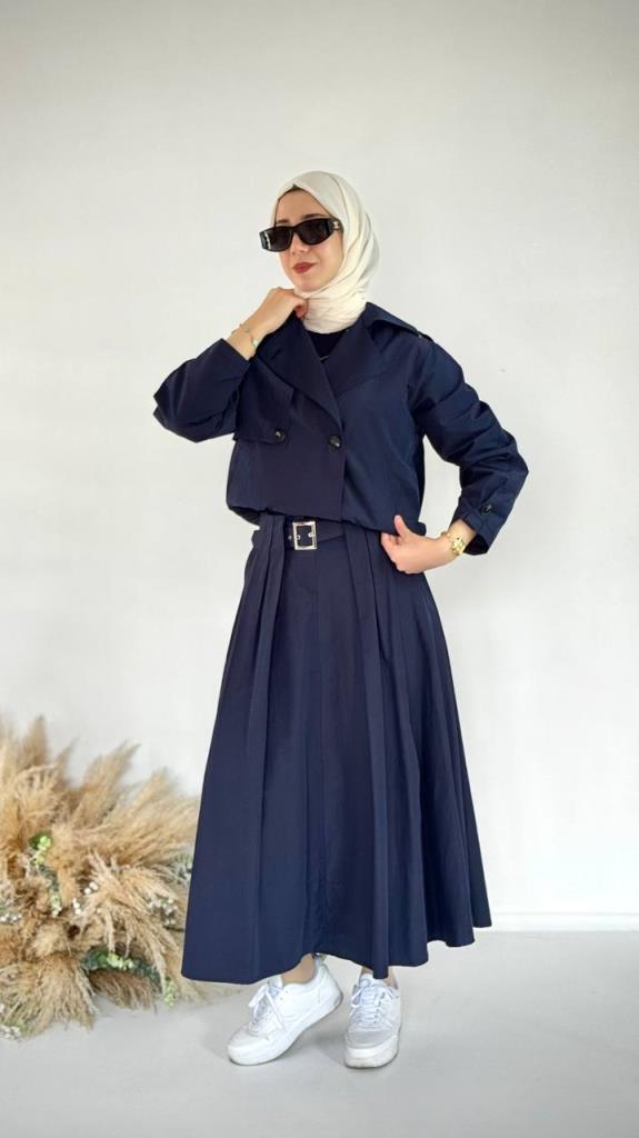 Women's Hijab Top and Bottom Set, Model G3886 - Navy Blue