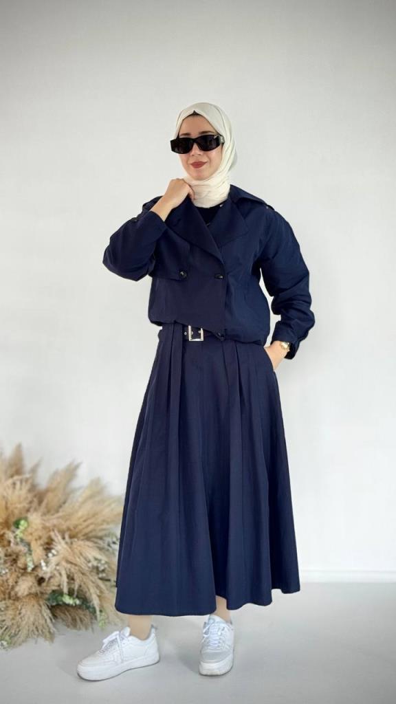 Women's Hijab Top and Bottom Set, Model G3886 - Navy Blue