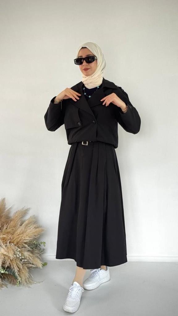 Women's Hijab Top and Bottom Set, Model G3886 - Black