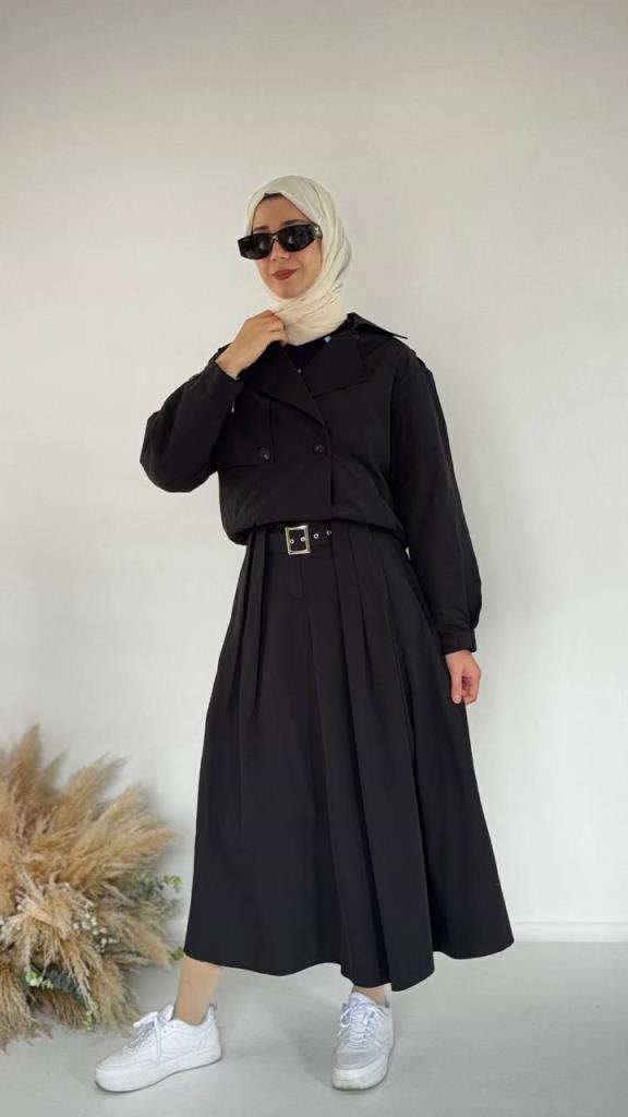 Women's Hijab Top and Bottom Set, Model G3886 - Black