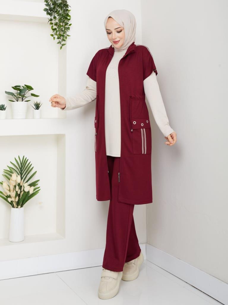 Women's winter modest pajama set, model G3888 - Burgundy Women's winter modest pajama set, model G3888 - Burgundy