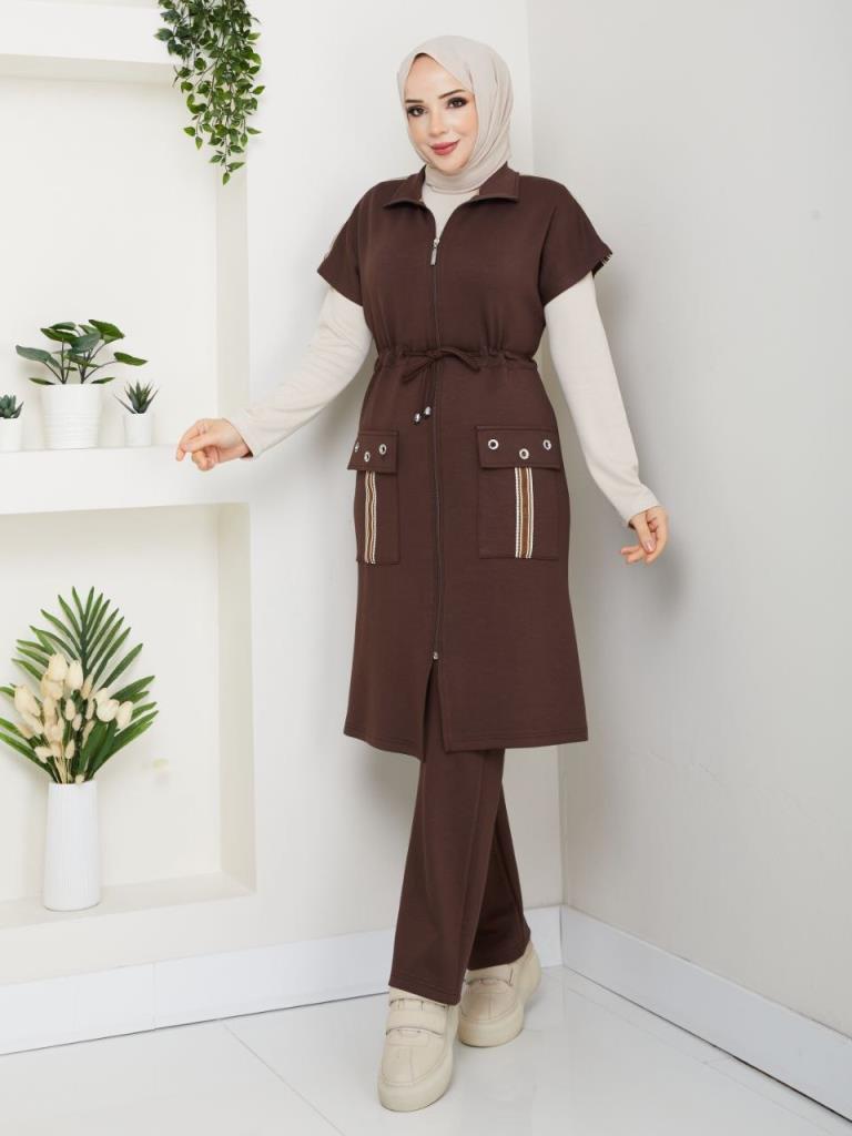 Women's winter modest pajama set, model G3888 - Brown Women's winter modest pajama set, model G3888 - Brown