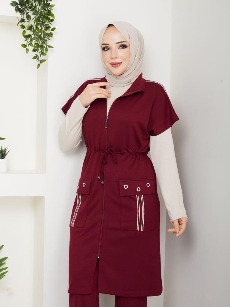 Women's winter modest pajama set, model G3888 - Burgundy Women's winter modest pajama set, model G3888 - Burgundy