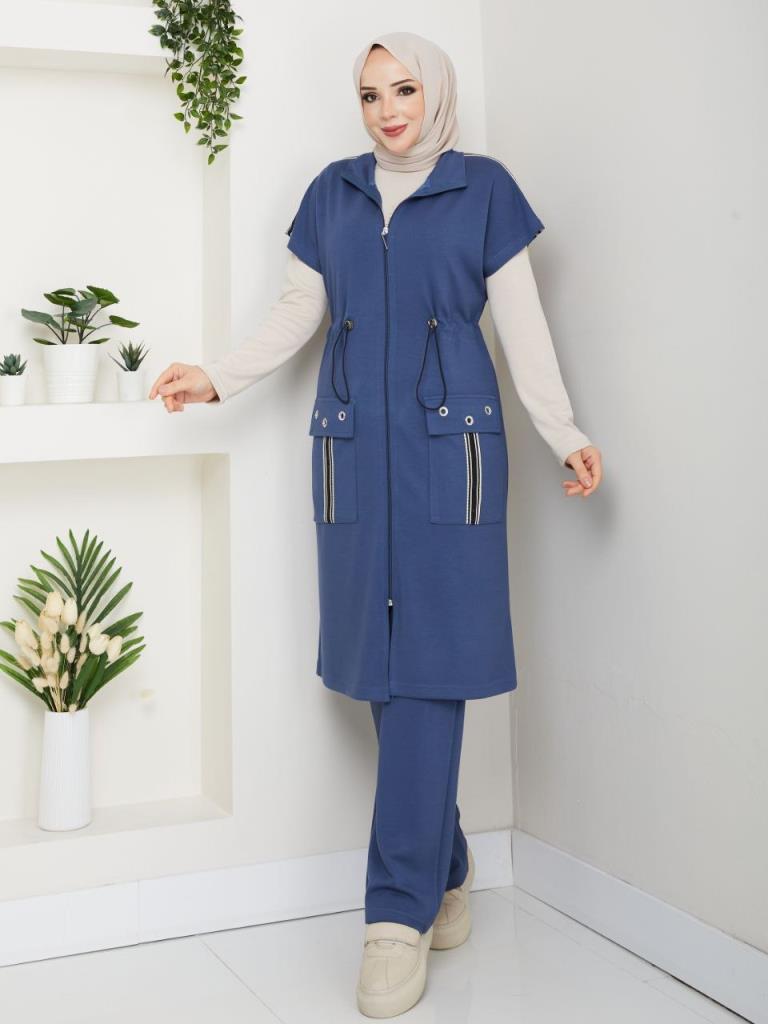 Women's winter modest pajama set, model G3888 - Navy Blue Women's winter modest pajama set, model G3888 - Navy Blue
