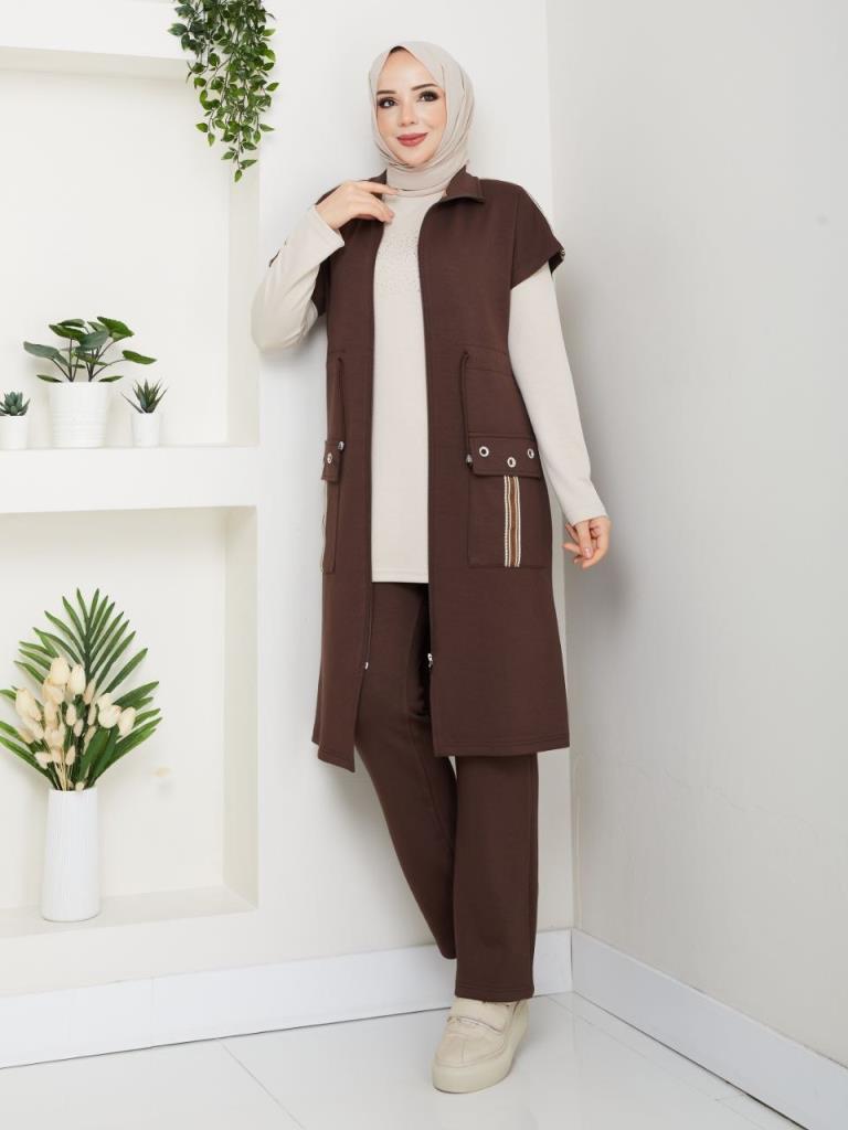Women's winter modest pajama set, model G3888 - Brown Women's winter modest pajama set, model G3888 - Brown