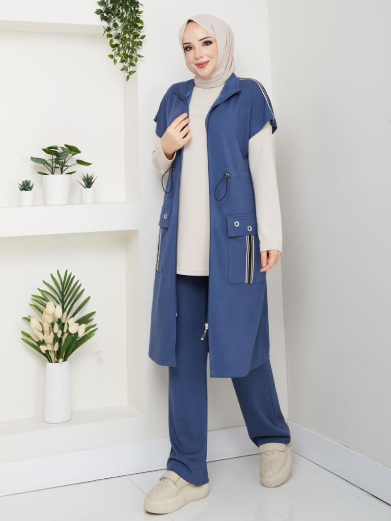 Women's winter modest pajama set, model G3888 - Navy Blue Women's winter modest pajama set, model G3888 - Navy Blue