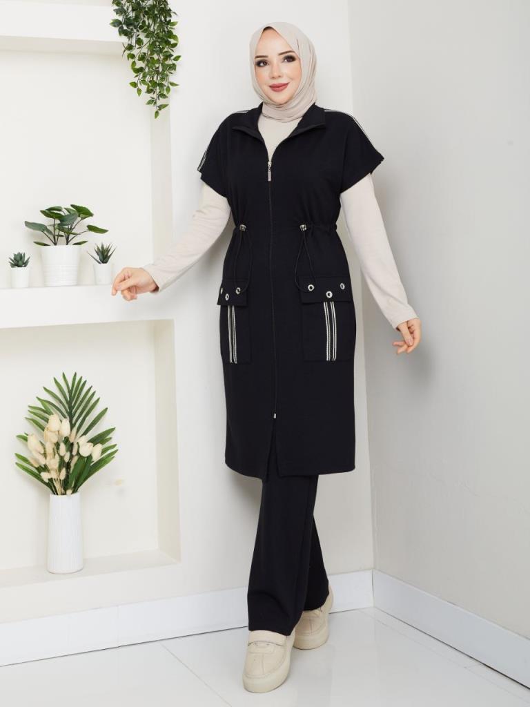 Women's winter modest pajama set, model G3888 - Black Women's winter modest pajama set, model G3888 - Black