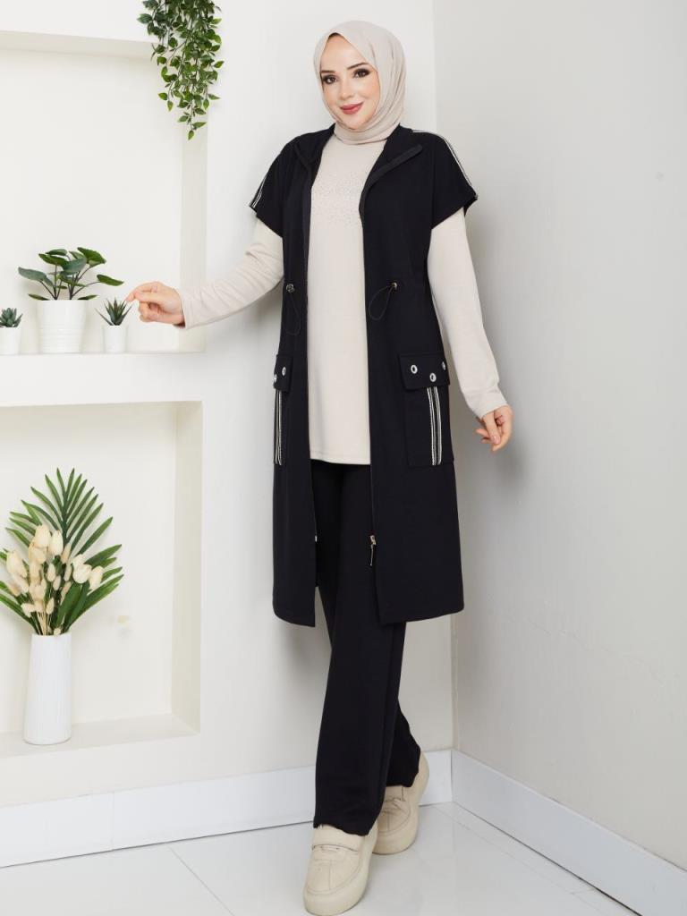 Women's winter modest pajama set, model G3888 - Black Women's winter modest pajama set, model G3888 - Black