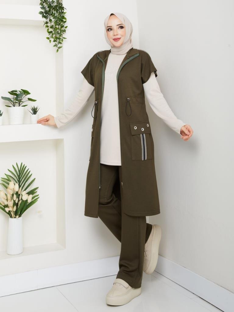 Women's winter modest pajama set, model G3888 - Khaki Women's winter modest pajama set, model G3888 - Khaki