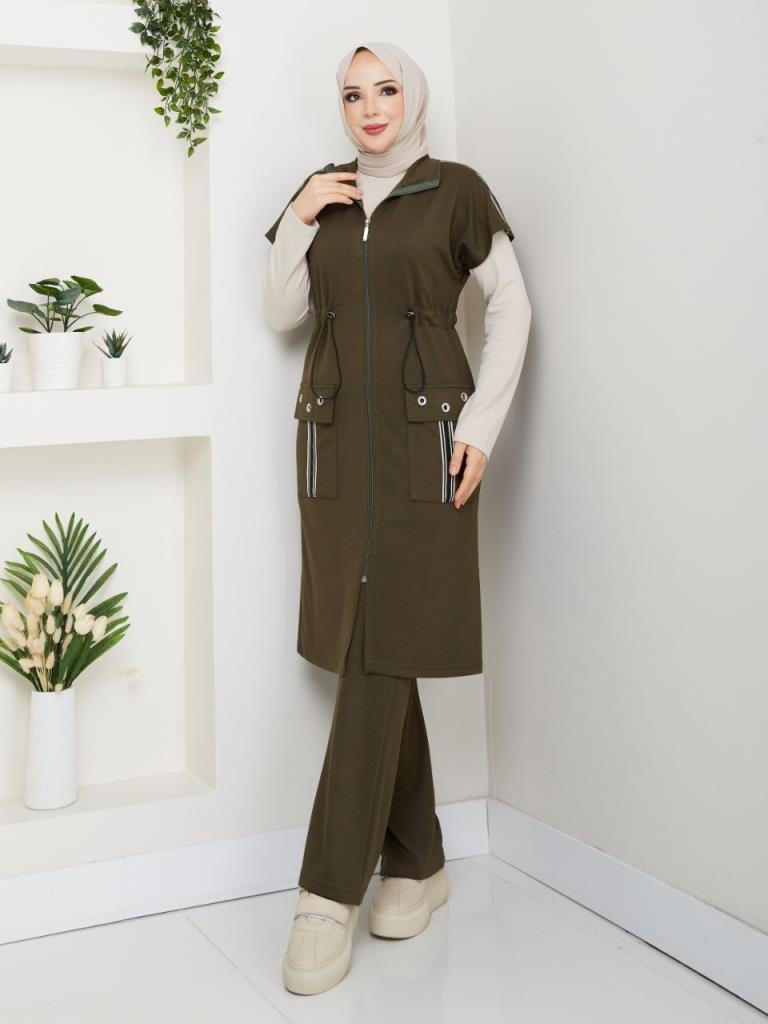 Women's winter modest pajama set, model G3888 - Khaki Women's winter modest pajama set, model G3888 - Khaki