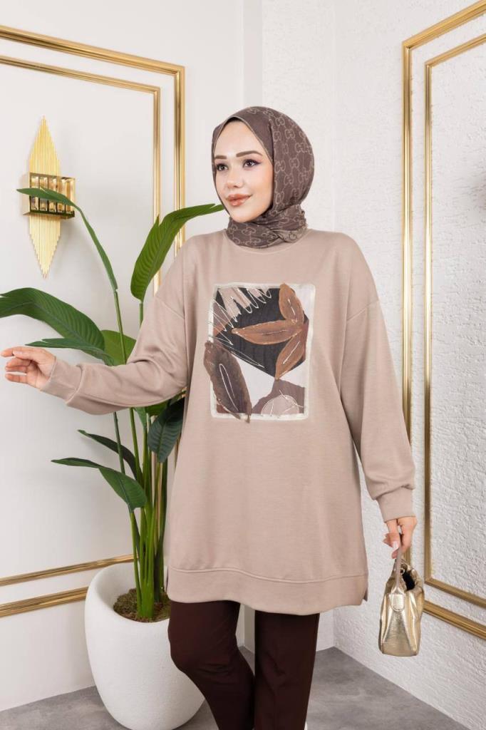 بلوزة نسائية محتشمة، موديل G3989 - بيج