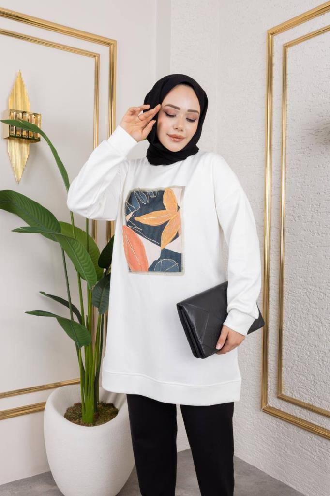 بلوزة نسائية محتشمة، موديل G3989 - ابيض