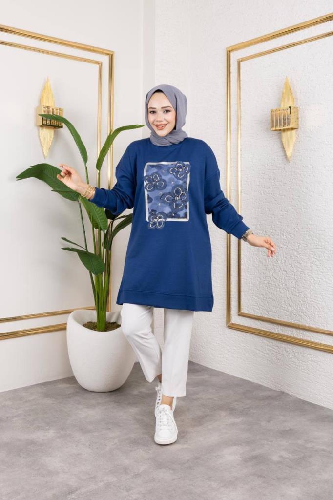 بلوزة نسائية محتشمة، موديل G3990 - ازرق