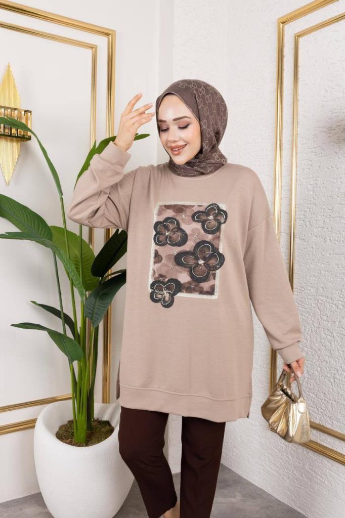 Women's modest blouse, model G3990 - Beige