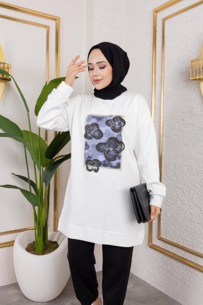 بلوزة نسائية محتشمة، موديل G3990 - ابيض