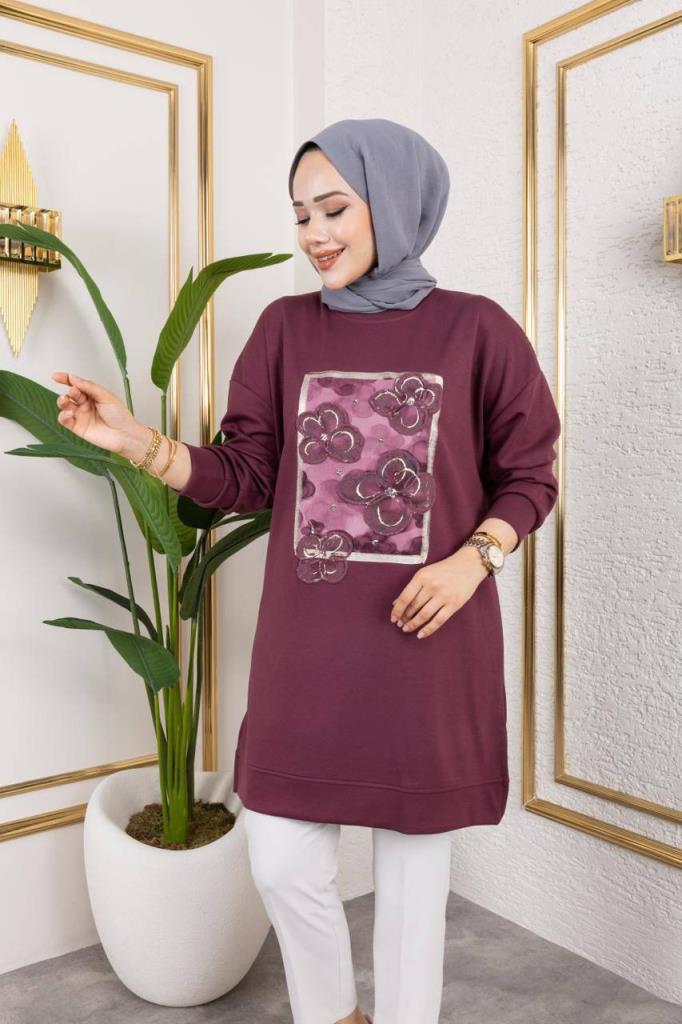 بلوزة نسائية محتشمة، موديل G3990 - خمري