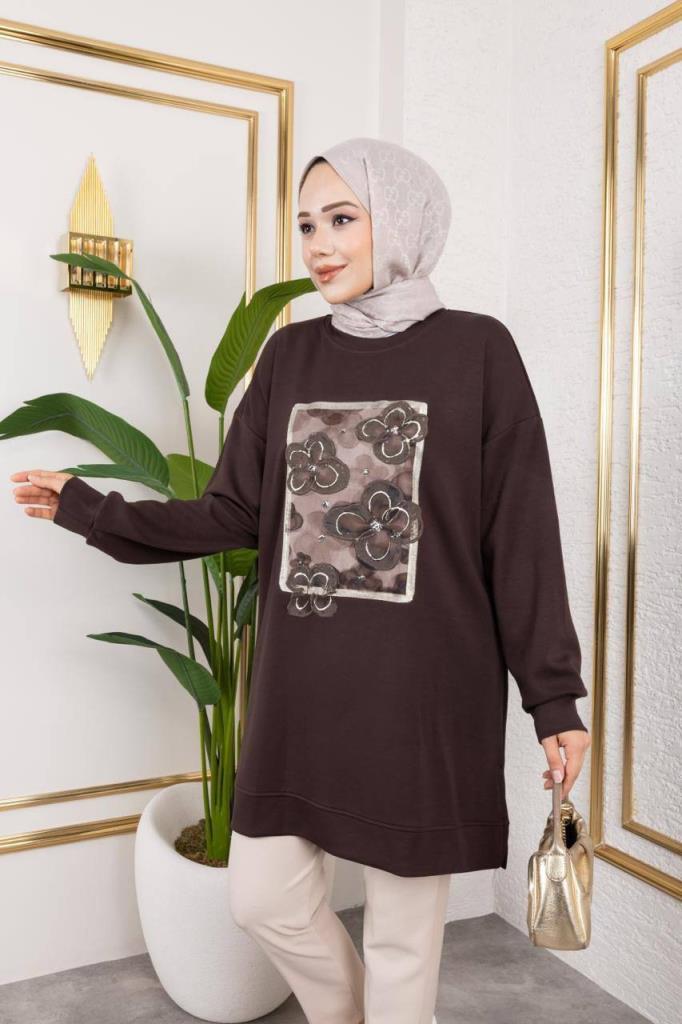 بلوزة نسائية محتشمة، موديل G3990 - بني