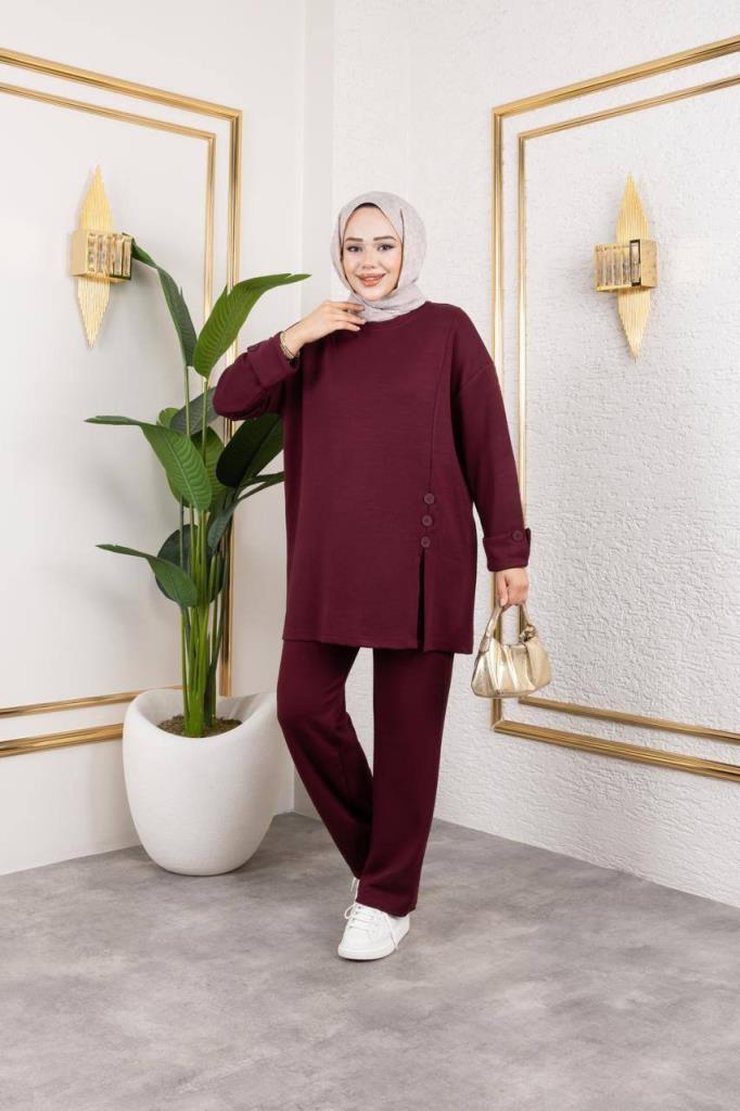 طقم نسائي محتشم، موديل G3991 - خمري