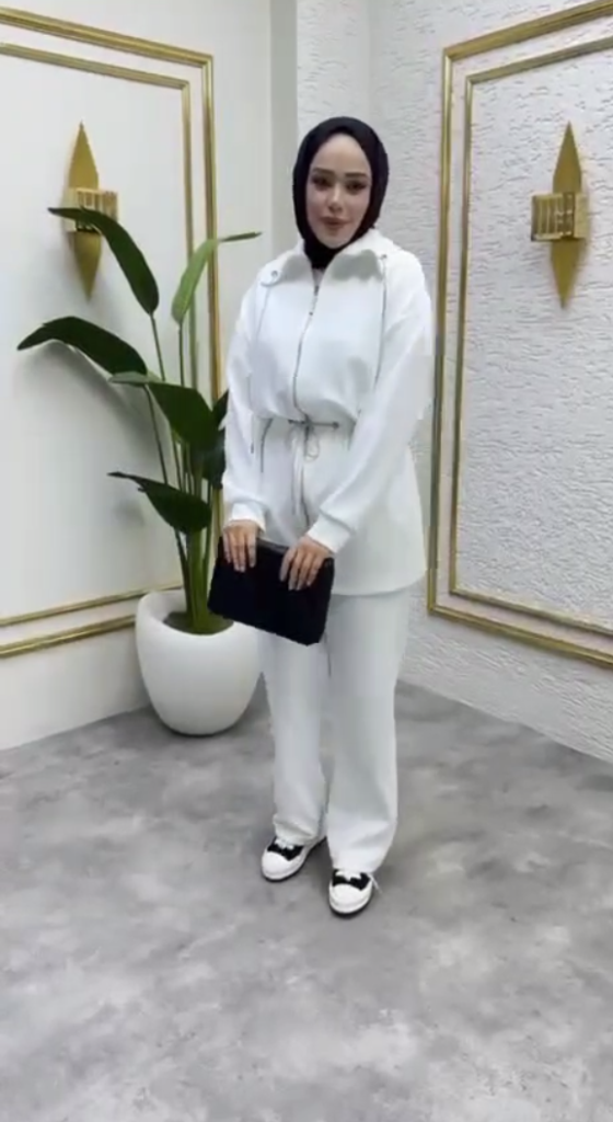 Women's modest top and bottom set, model G3994 - White