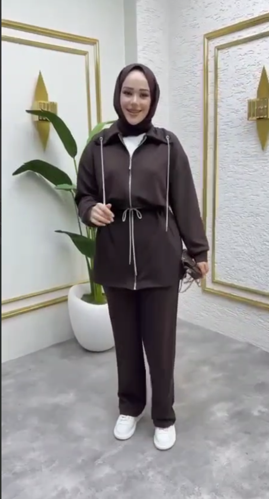 Women's modest top and bottom set, model G3994 - Brown