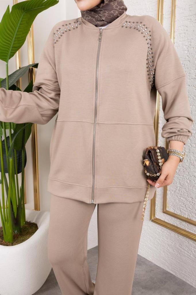 Women's modest top and bottom set, model G3996 - Beige