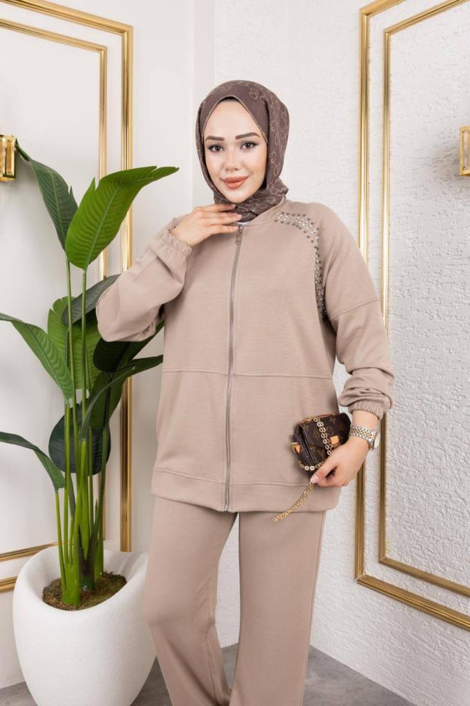 Women's modest top and bottom set, model G3996 - Beige