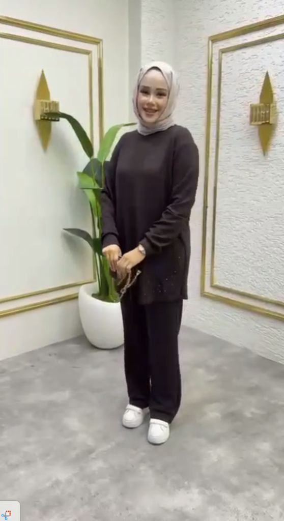 طقم حجاب نسائي، موديل G3997 - بني